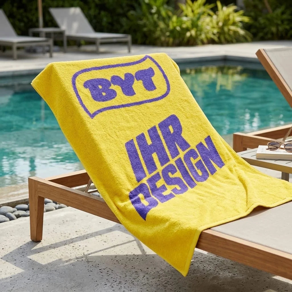 Badetücher bedrucken lassen mit individuellem Firmenlogo oder eigenem Design – personalisierte Strandtücher als hochwertige Werbeartikel für Unternehmen.
